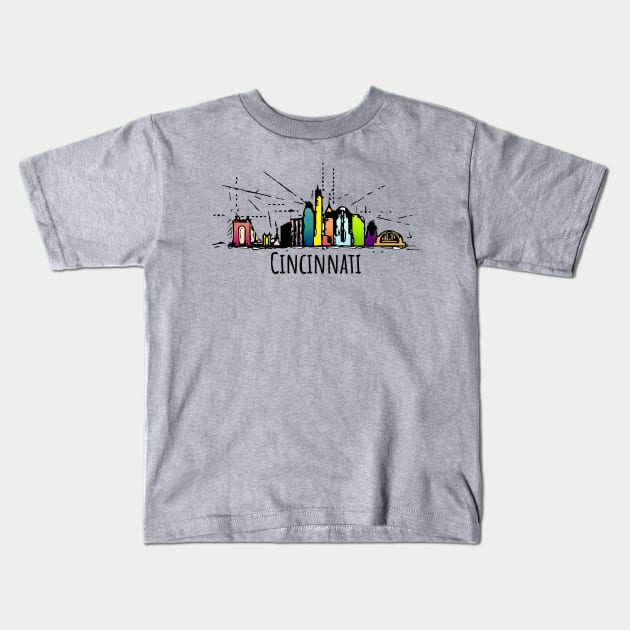 Cincinnati City Skyline Cool Ohio souvenir Kids T-Shirt by DimDom